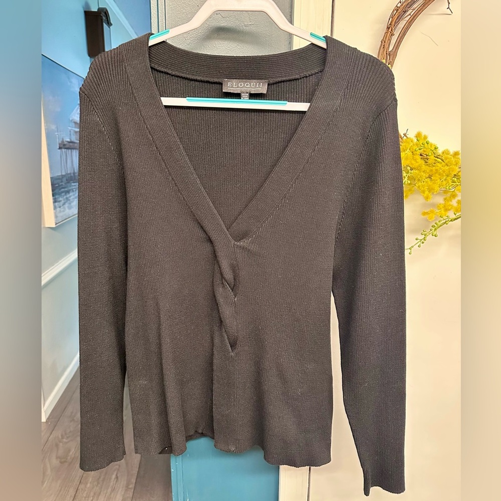 Eloquii Black Ribbed V-Neck Sweater